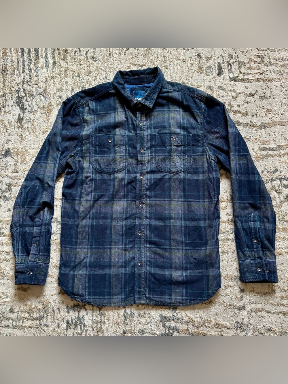 Prana Dooley Long-Sleeve Corduroy Shirt Mens large blue organic cotton